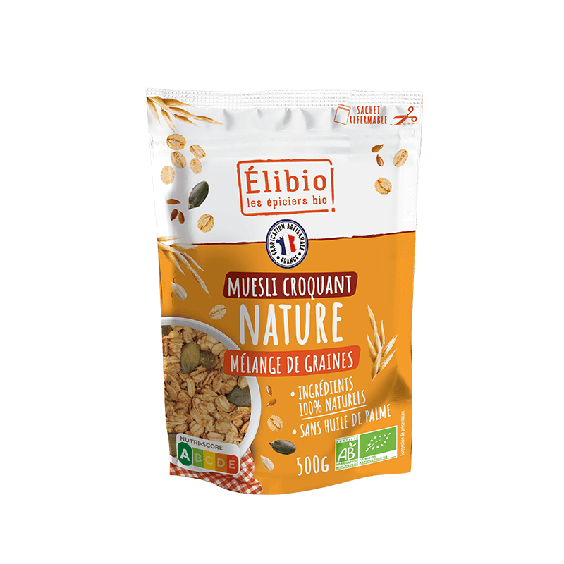 Muesli croquant nature 500g Elibio Elibio  dans votre magasin bio en ligne Etiketbio.eu