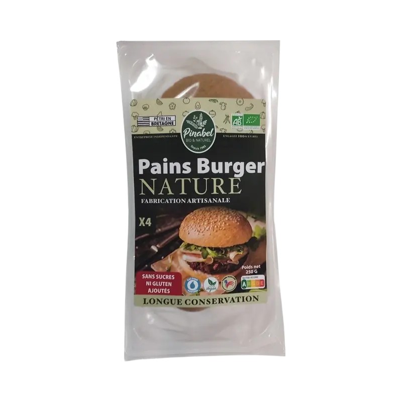 Pain hamburger bio Pinabel x4 250g PINABEL  dans votre magasin bio en ligne Etiketbio.eu