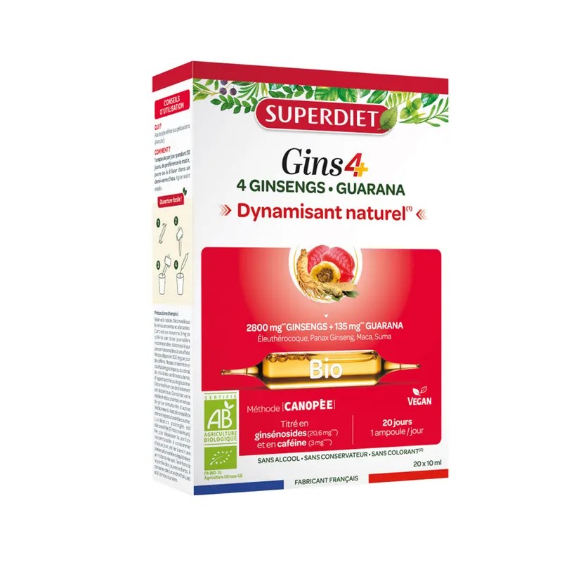 Ginseng immunite x20 ampoules Super Diet  dans votre magasin bio en ligne Etiketbio.eu