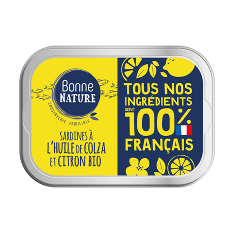 Sardines colza citron 115g bio – Bonne Nature Bonne Nature  dans votre magasin bio en ligne Etiketbio.eu