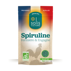 Spiruline en paillettes bio 80g – Solis Culturae Solis Culturae  dans votre magasin bio en ligne Etiketbio.eu