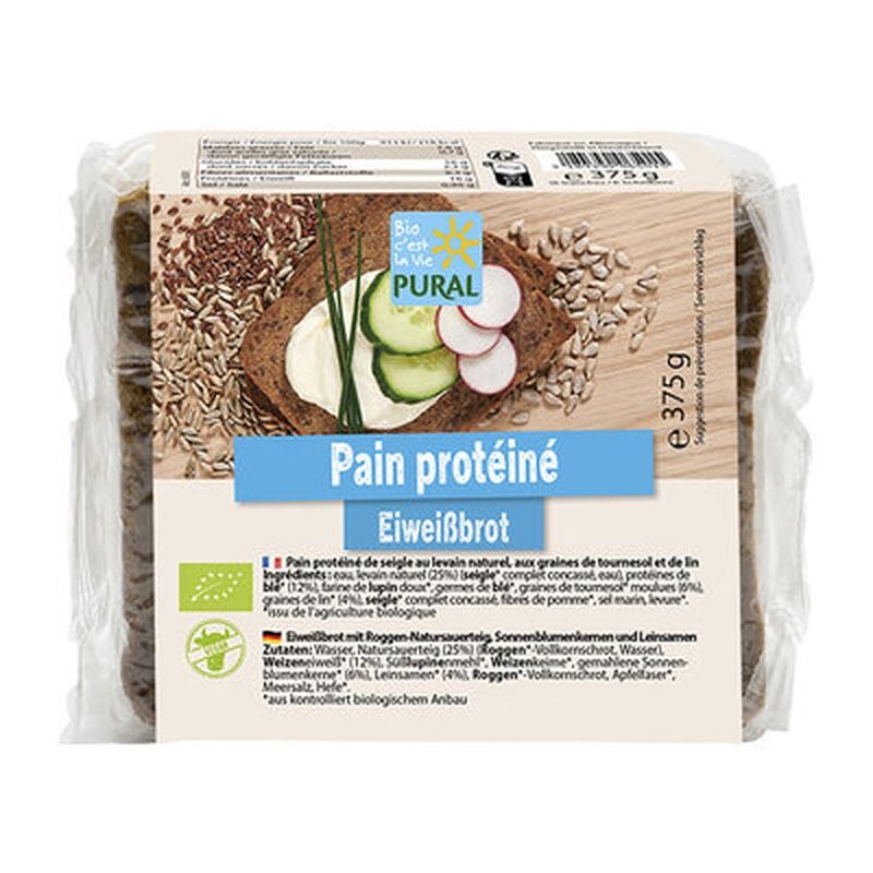 Pain protéiné 375g bio – Seigle & graines Pural Puraliment  dans votre magasin bio en ligne Etiketbio.eu