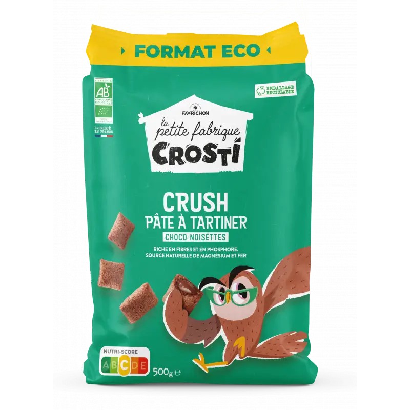 Crosti crush pâte à tartiner choco noisette 500g Favrichon  dans votre magasin bio en ligne Etiketbio.eu
