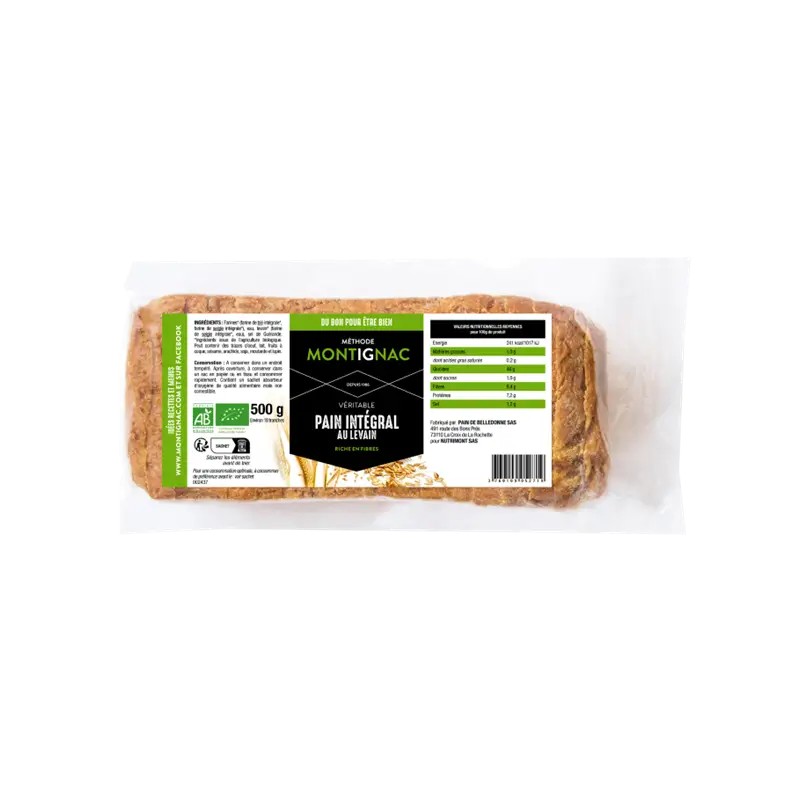 Pain intégral au levain bio 500g - Montignac Montignac  dans votre magasin bio en ligne Etiketbio.eu