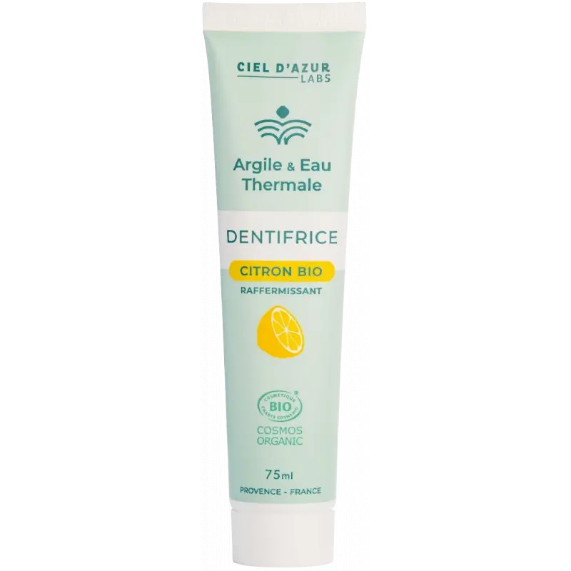 Dentifrice argile citron bio 75 ml – Ciel d’Azur   dans votre magasin bio en ligne Etiketbio.eu