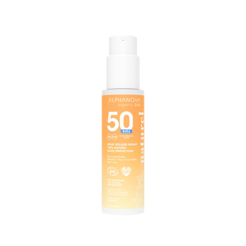 Spray solaire enfant SPF50 bio 100g - Alphanova Alphanova  dans votre magasin bio en ligne Etiketbio.eu