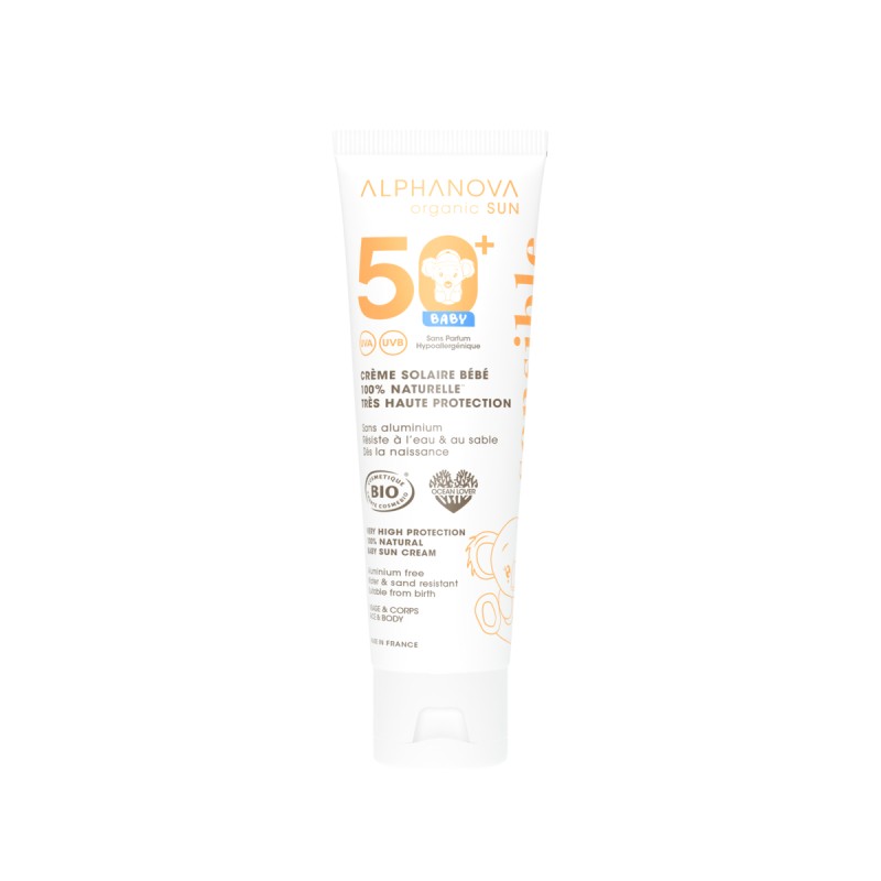 Crème solaire bébé SPF50+ bio 50g - Alphanova Alphanova  dans votre magasin bio en ligne Etiketbio.eu