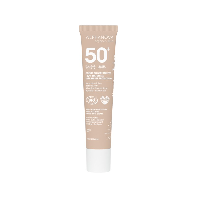 Crème solaire teintée dorée SPF50+ bio - Alphanova Alphanova  dans votre magasin bio en ligne Etiketbio.eu