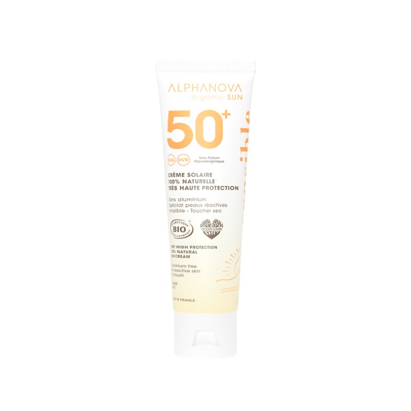 Crème solaire sensitive SPF50+ bio 50g - Alphanova Alphanova  dans votre magasin bio en ligne Etiketbio.eu