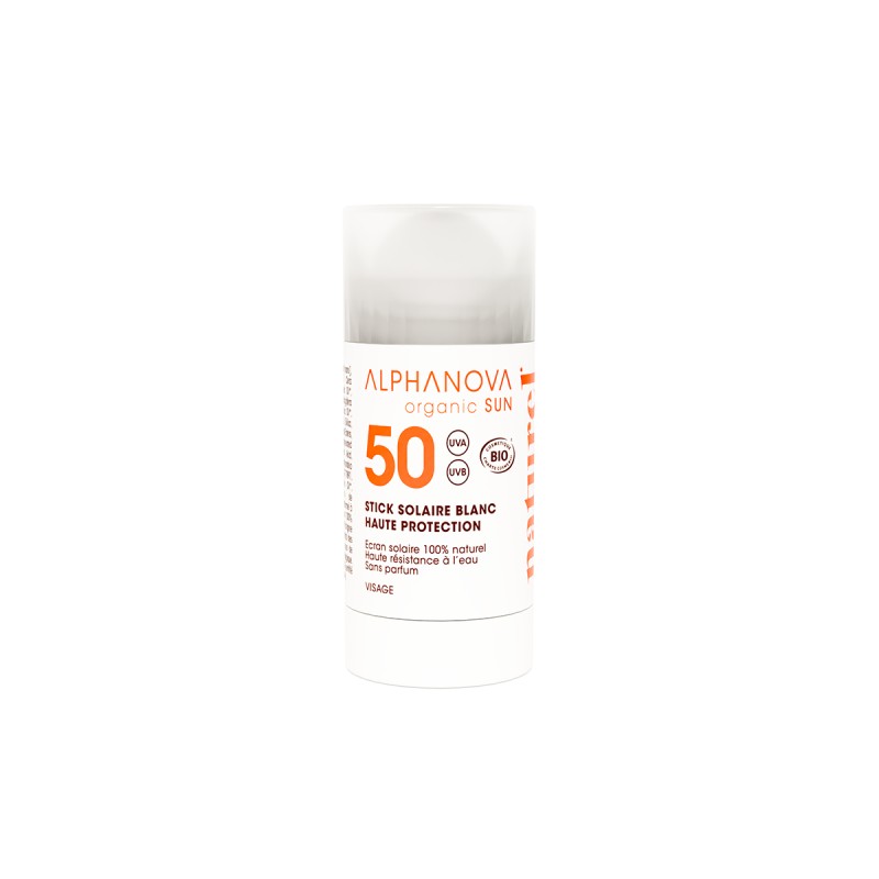 Stick solaire blanc SPF50+ bio 15g - Alphanova Alphanova  dans votre magasin bio en ligne Etiketbio.eu