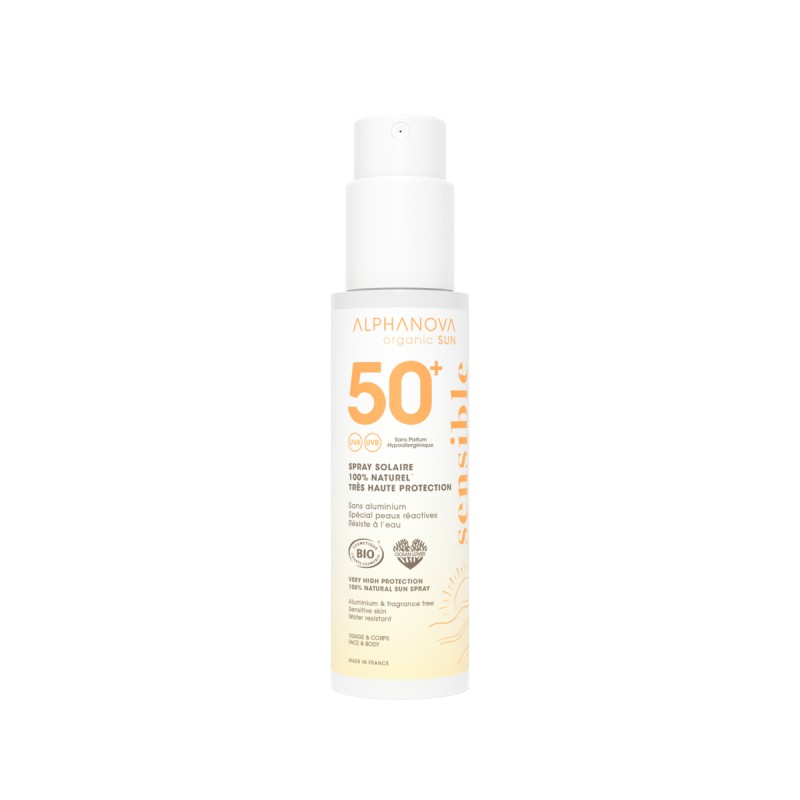 Spray solaire sensitive SPF50+ bio 100g - Alphanova Alphanova  dans votre magasin bio en ligne Etiketbio.eu