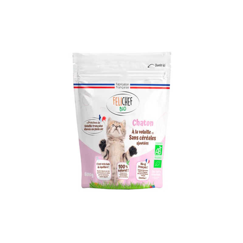Croquettes chaton sans céréales bio 800 g – Felichef Felichef bio  dans votre magasin bio en ligne Etiketbio.eu