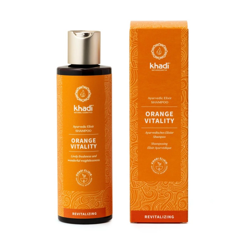 Shampooing ayurvédique Orange Vitality 200ml - Khadi Khadi  dans votre magasin bio en ligne Etiketbio.eu