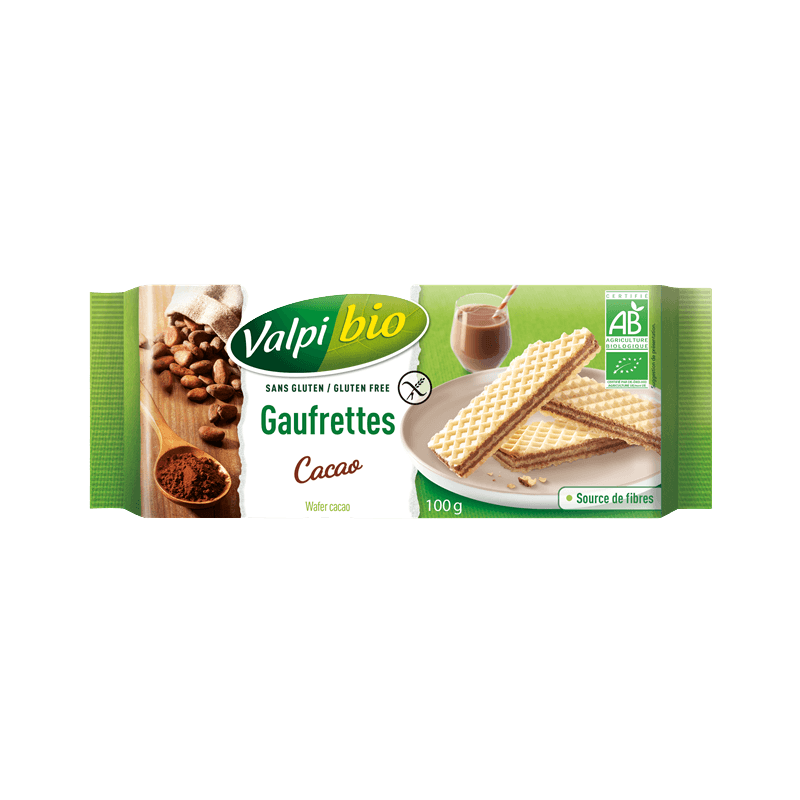 Gaufrettes cacao 100g bio sans gluten – Valpibio Valpibio  dans votre magasin bio en ligne Etiketbio.eu