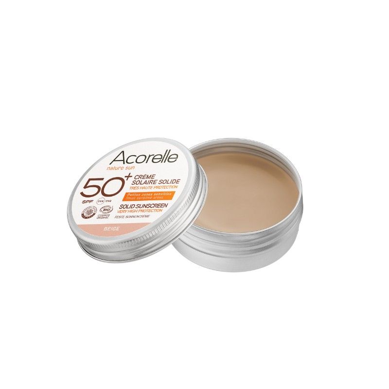 Crème solaire solide beige SPF50+ 20g – Acorelle Acorelle  dans votre magasin bio en ligne Etiketbio.eu