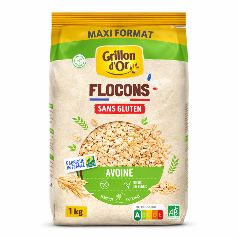 Flocons d’avoine sans gluten 1kg bio – Grillon d’Or Grillon d'Or  dans votre magasin bio en ligne Etiketbio.eu