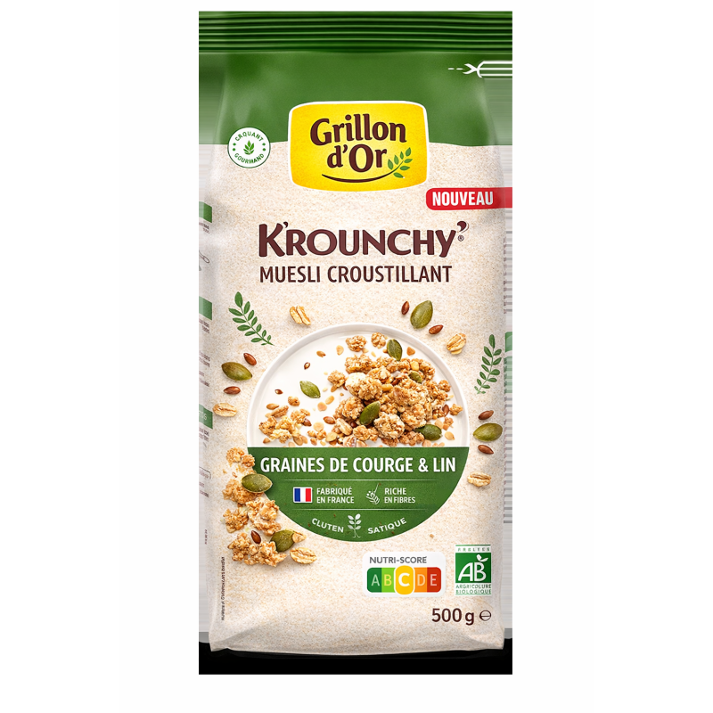 Krounchy graines de courge et lin bio – Grillon d’Or Grillon d'Or  dans votre magasin bio en ligne Etiketbio.eu