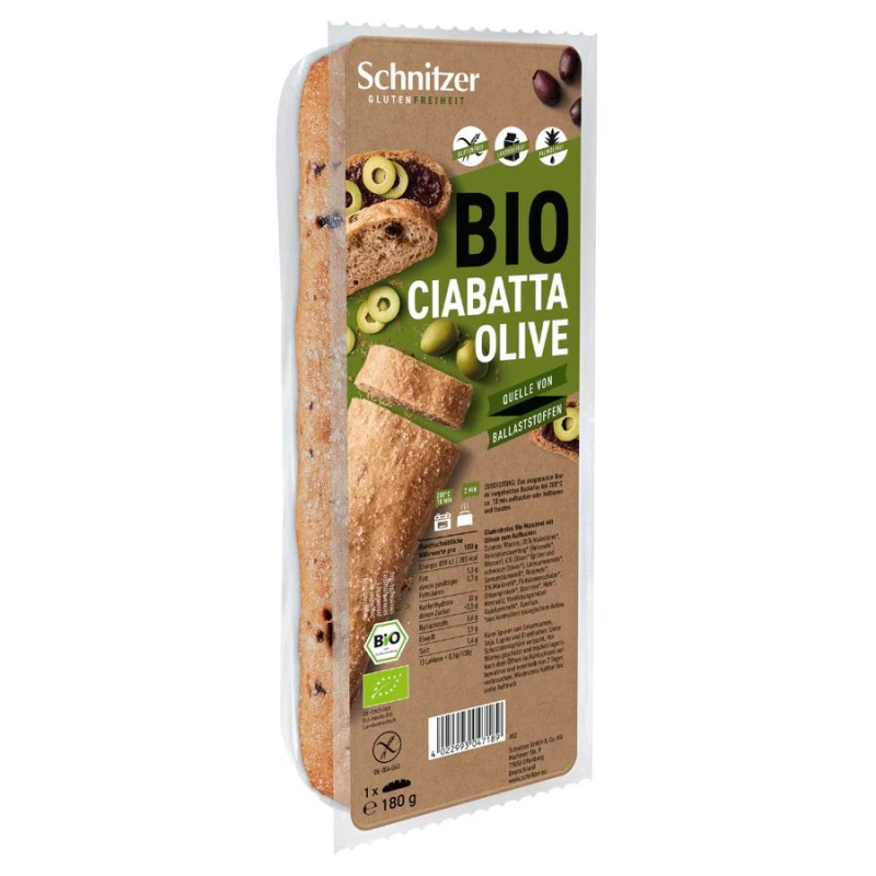 Ciabatta olives bio 180g sans gluten – Schnitzer SCHNITZER  dans votre magasin bio en ligne Etiketbio.eu
