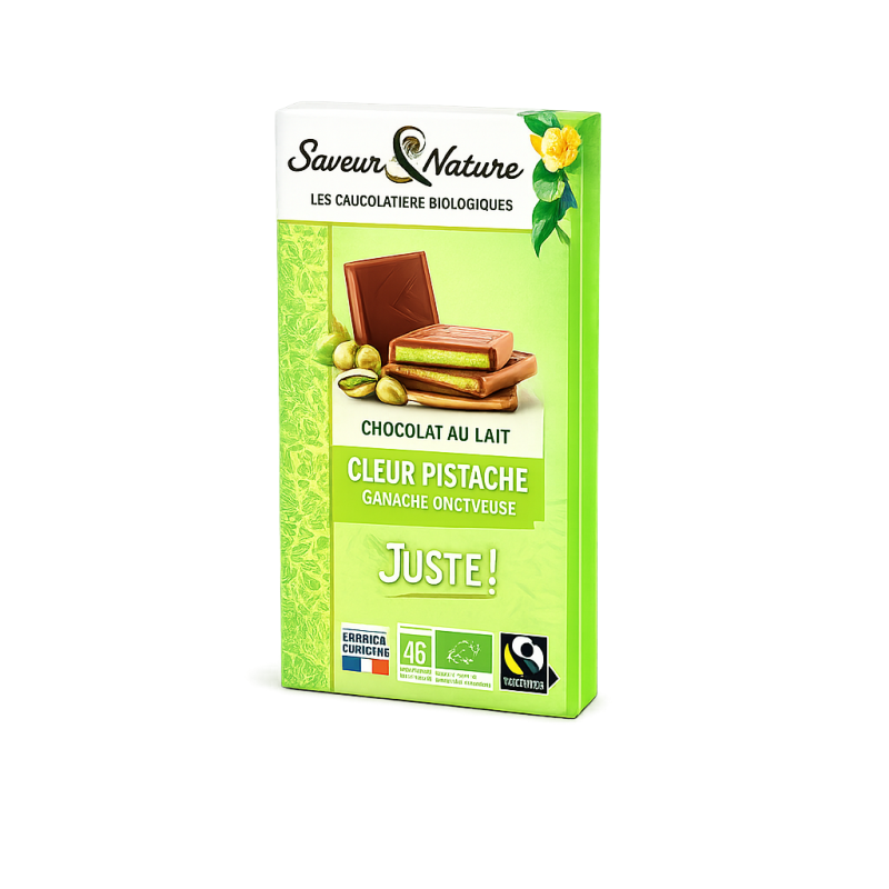Chocolat au lait pistache bio 92g – Saveurs & Nature Saveurs et Nature  dans votre magasin bio en ligne Etiketbio.eu