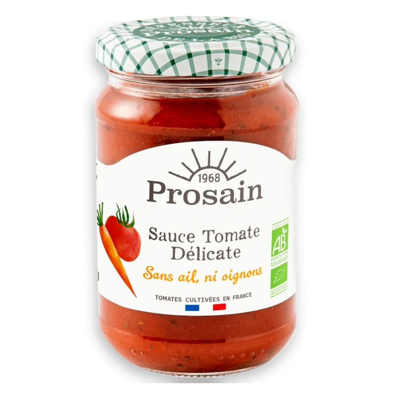 Sauce tomate sans ail ni oignon bio 290g – Prosain Prosain  dans votre magasin bio en ligne Etiketbio.eu