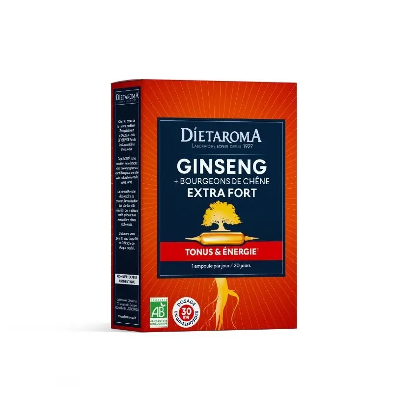 Ginseng bio ampoules 20x10ml – énergie Dietaroma Dietaroma  dans votre magasin bio en ligne Etiketbio.eu