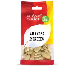 Amandes blanches mondées bio 125g – Accent du Soleil Les Accents du Soleil fruits secs bio  dans votre magasin bio en ligne E...