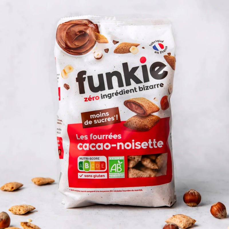 Céréales fourrées cacao noisette bio 250g – Funkie Funkie  dans votre magasin bio en ligne Etiketbio.eu