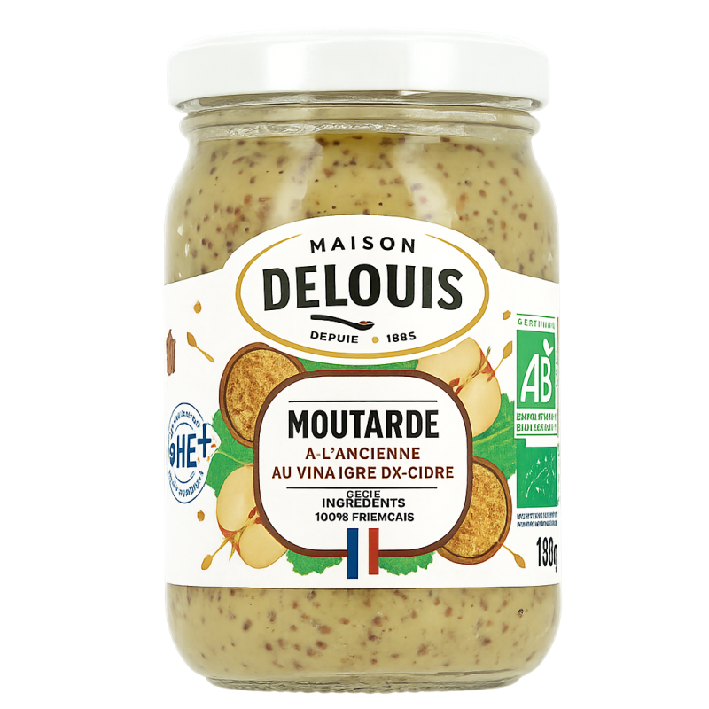 Moutarde à l’ancienne bio 180g – Delouis Delouis  dans votre magasin bio en ligne Etiketbio.eu