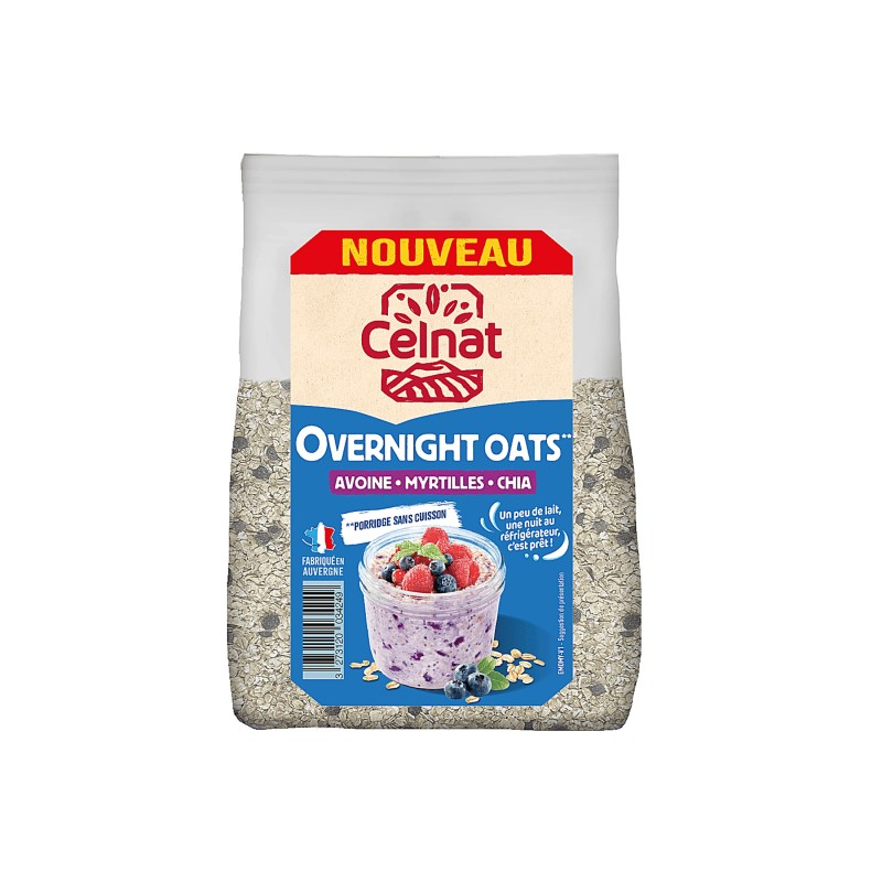 Overnight Oats myrtilles bio 300g – Celnat Celnat  dans votre magasin bio en ligne Etiketbio.eu