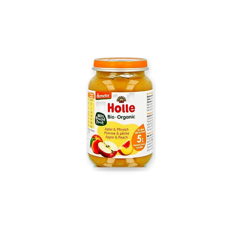 Petit pot pomme pêche Demeter 190g – Holle Holle  dans votre magasin bio en ligne Etiketbio.eu