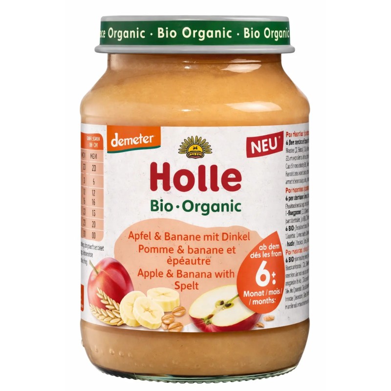 Pomme banane épeautre bébé 190g Demeter – Holle Holle  dans votre magasin bio en ligne Etiketbio.eu