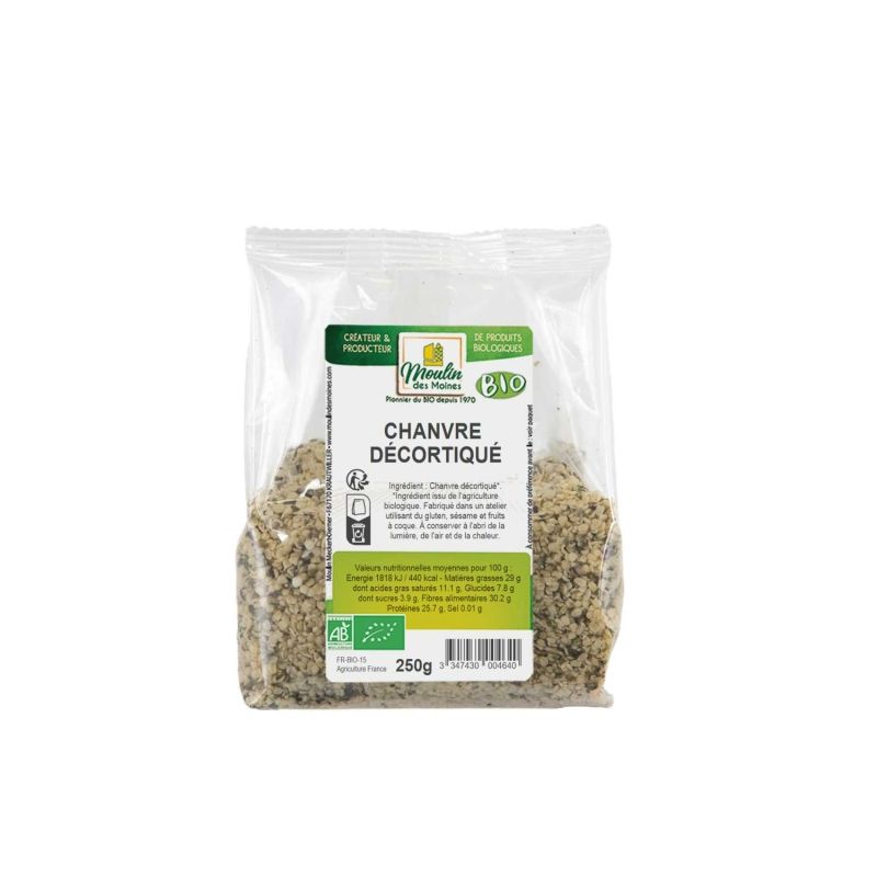 Graines de chanvre décortiquées 250g bio - Moulin des Moines Moulin des Moines  dans votre magasin bio en ligne Etiketbio.eu