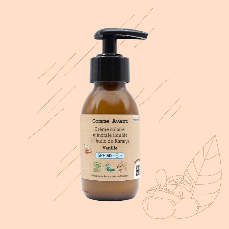 Crème solaire SPF50 liquide bio Vanille – Comme Avant Comme avant  dans votre magasin bio en ligne Etiketbio.eu