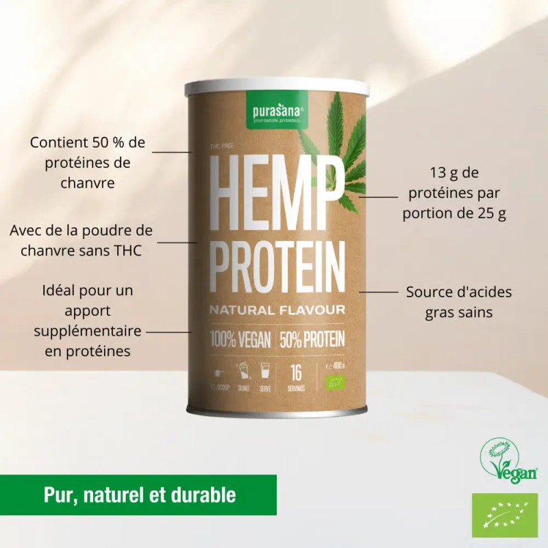 Protéine de chanvre 400g bio nature – Purasana Purasana  dans votre magasin bio en ligne Etiketbio.eu