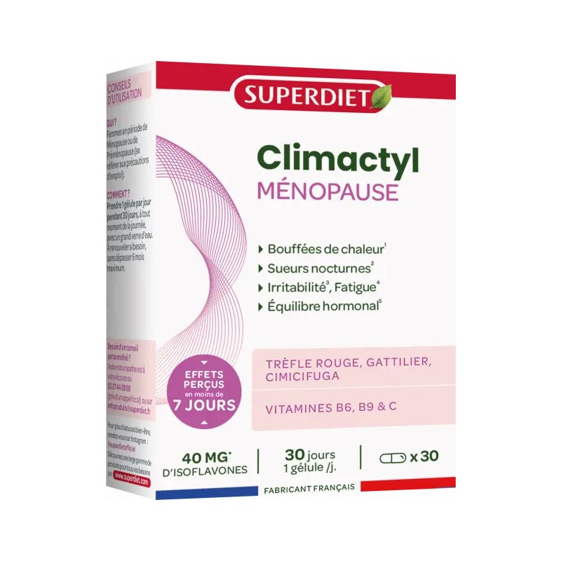 Ménopause Climactyl 30 gélules - Superdiet Super Diet  dans votre magasin bio en ligne Etiketbio.eu