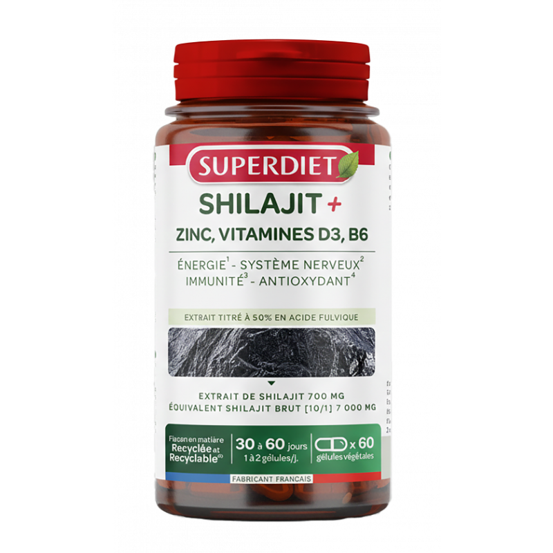 Shilajit 60 gélules acide fulvique - Superdiet Super Diet  dans votre magasin bio en ligne Etiketbio.eu