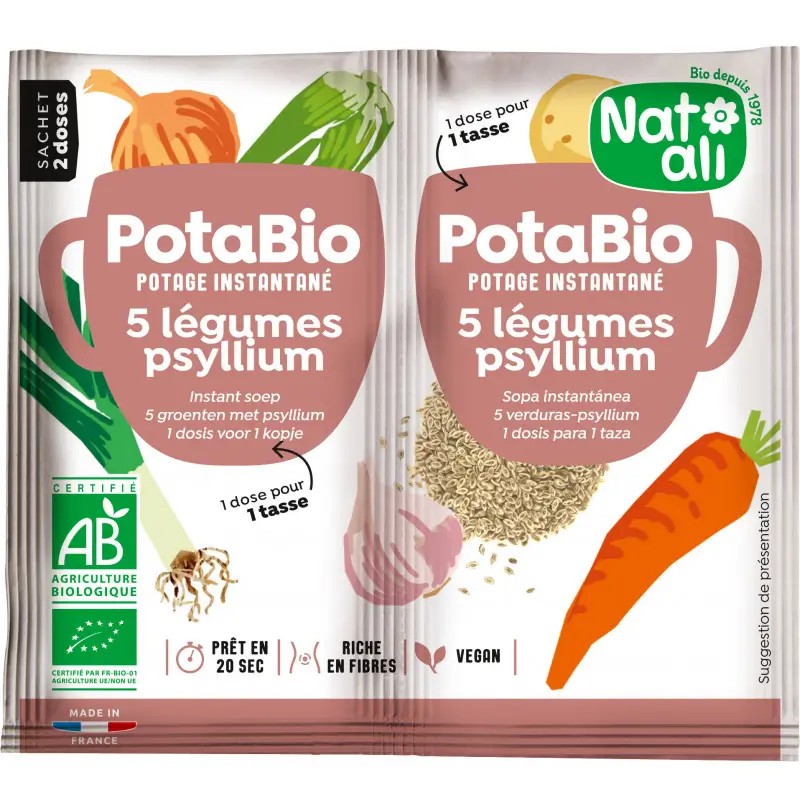 Potabio 5 légumes psyllium bio 2x8,5g - Natali Natali  dans votre magasin bio en ligne Etiketbio.eu