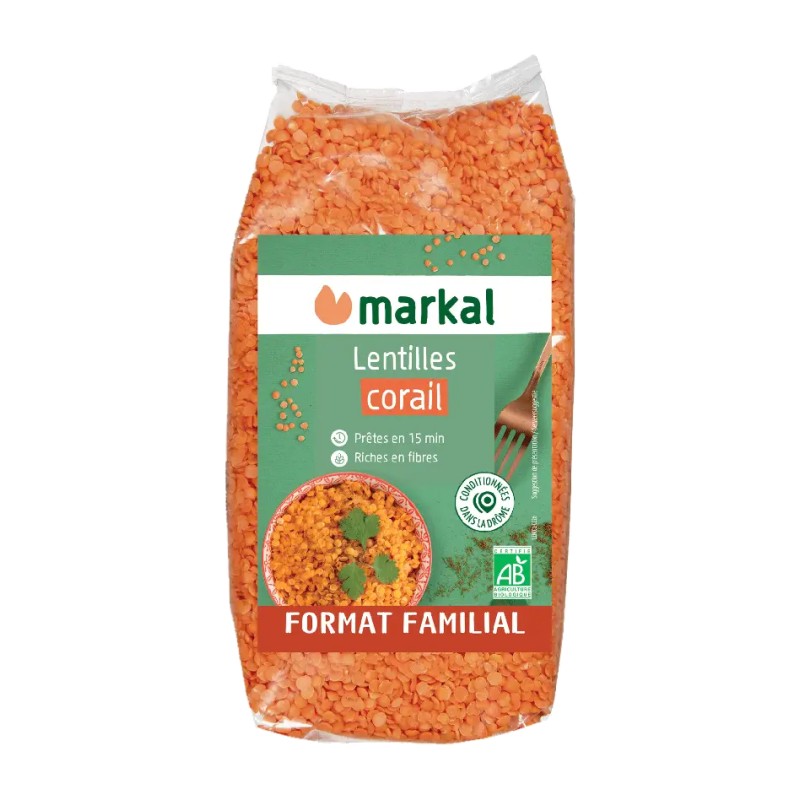Lentilles corail bio 1kg - Markal protéines Markal  dans votre magasin bio en ligne Etiketbio.eu