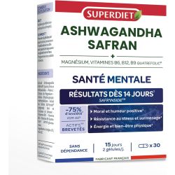 Ashwagandha Safran santé mentale 30 gélules - Superdiet Super Diet  dans votre magasin bio en ligne Etiketbio.eu