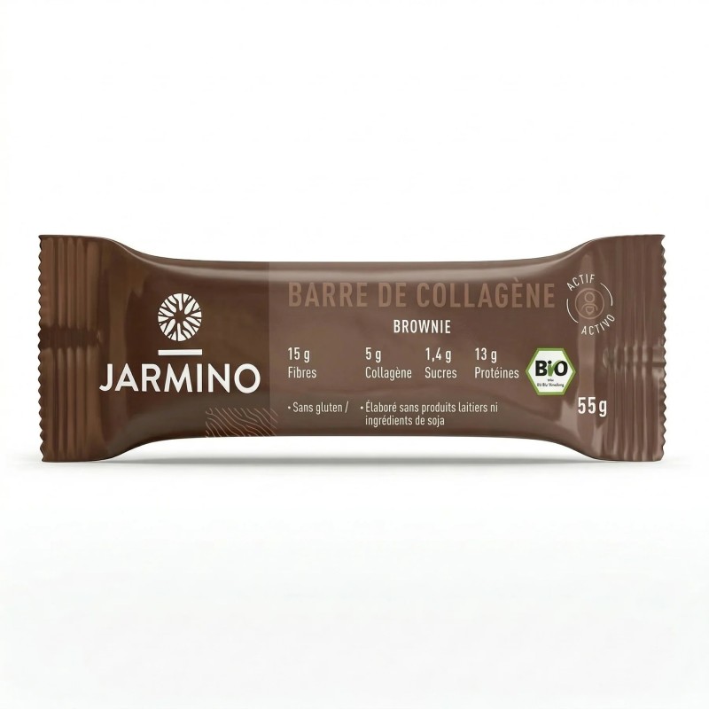 Barre collagène brownie Jarmino 55g   dans votre magasin bio en ligne Etiketbio.eu