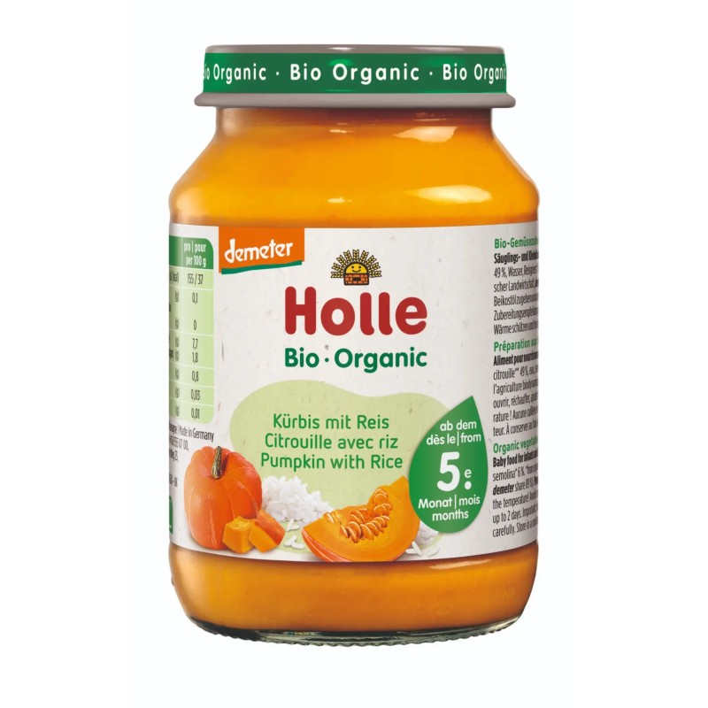 Petit pot citrouille riz 190g bio Demeter - Holle Holle  dans votre magasin bio en ligne Etiketbio.eu