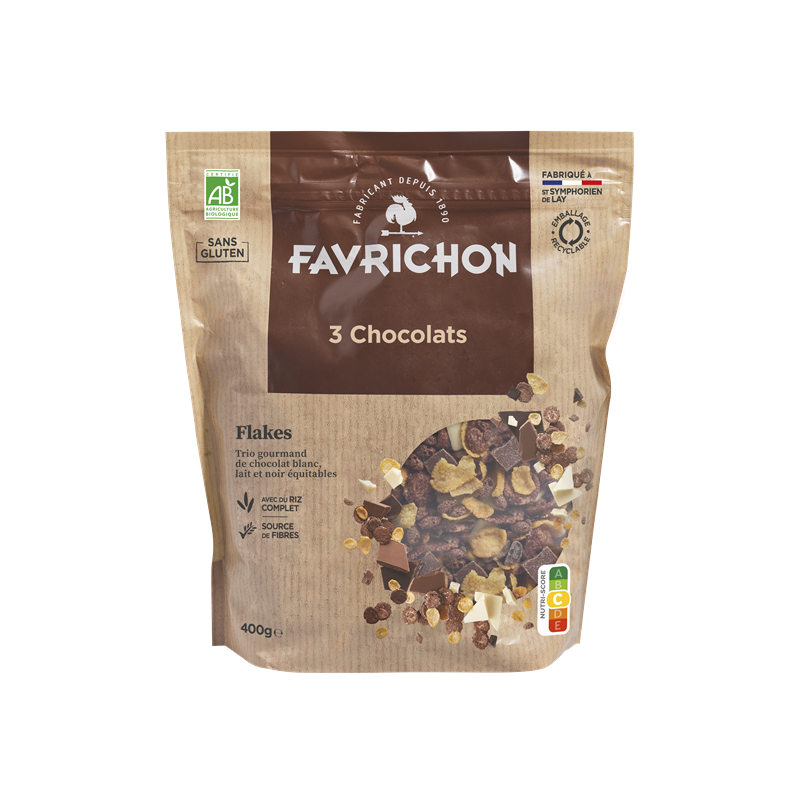 Flakes 3 Chocolats Favrichon 400g Favrichon  dans votre magasin bio en ligne Etiketbio.eu