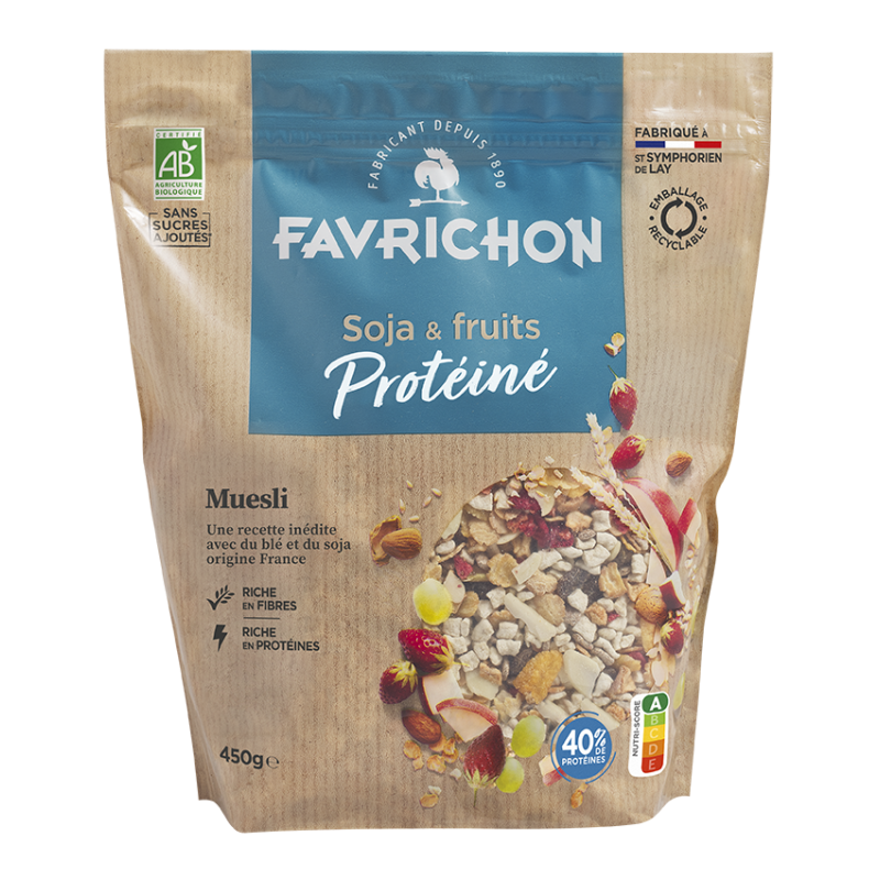 Muesli Protéiné Soja Fruits Favrichon 450g Favrichon  dans votre magasin bio en ligne Etiketbio.eu