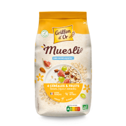Muesli 4 céréales fruits bio 500g Grillon d’Or