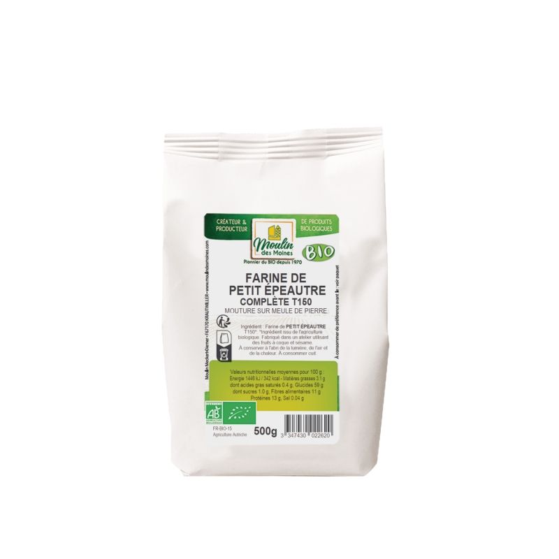 Farine petit épeautre 500g T150 Moulin des Moines Moulin des Moines  dans votre magasin bio en ligne Etiketbio.eu