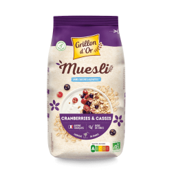 Muesli cranberries cassis 500g Grillon d’Or Grillon d'Or  dans votre magasin bio en ligne Etiketbio.eu