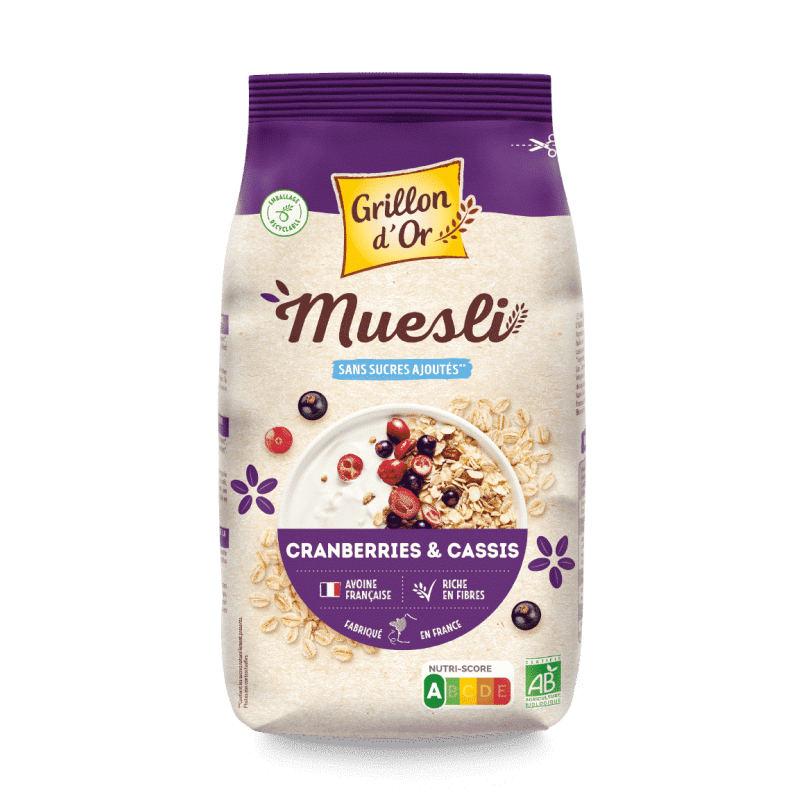 Muesli cranberries cassis 500g Grillon d’Or Grillon d'Or  dans votre magasin bio en ligne Etiketbio.eu
