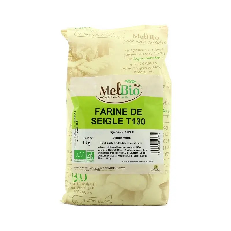Farine de seigle T130 bio 1kg – Melbio Melbio  dans votre magasin bio en ligne Etiketbio.eu