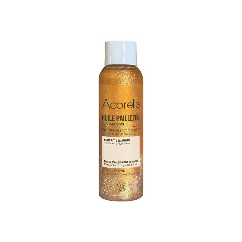Huile Pailletée Bio Acorelle 100ml – Corps & Cheveux Acorelle  dans votre magasin bio en ligne Etiketbio.eu