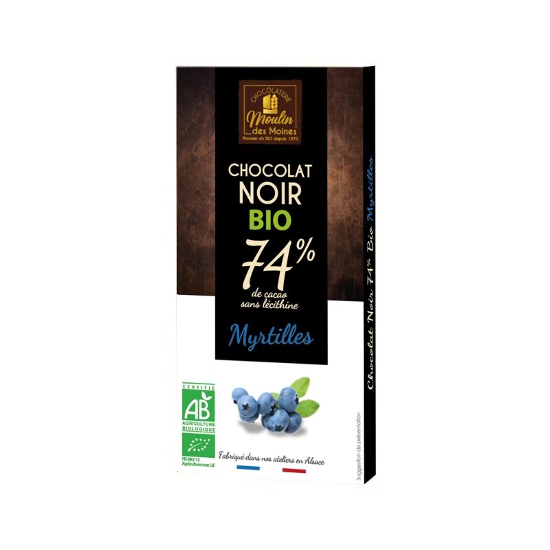 Chocolat noir myrtilles 100g Moulin des Moines Moulin des Moines  dans votre magasin bio en ligne Etiketbio.eu